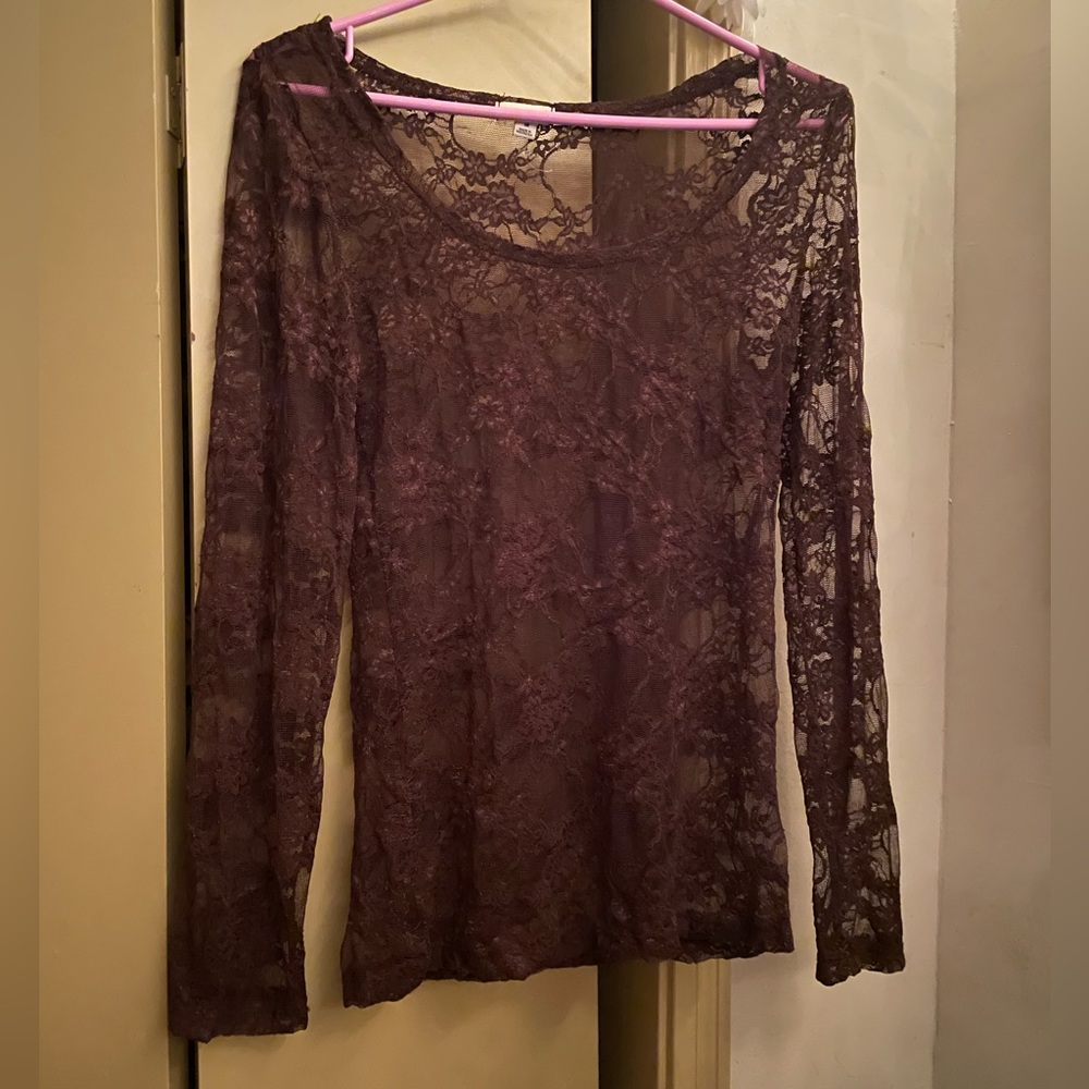 Brown floral lace y2k top